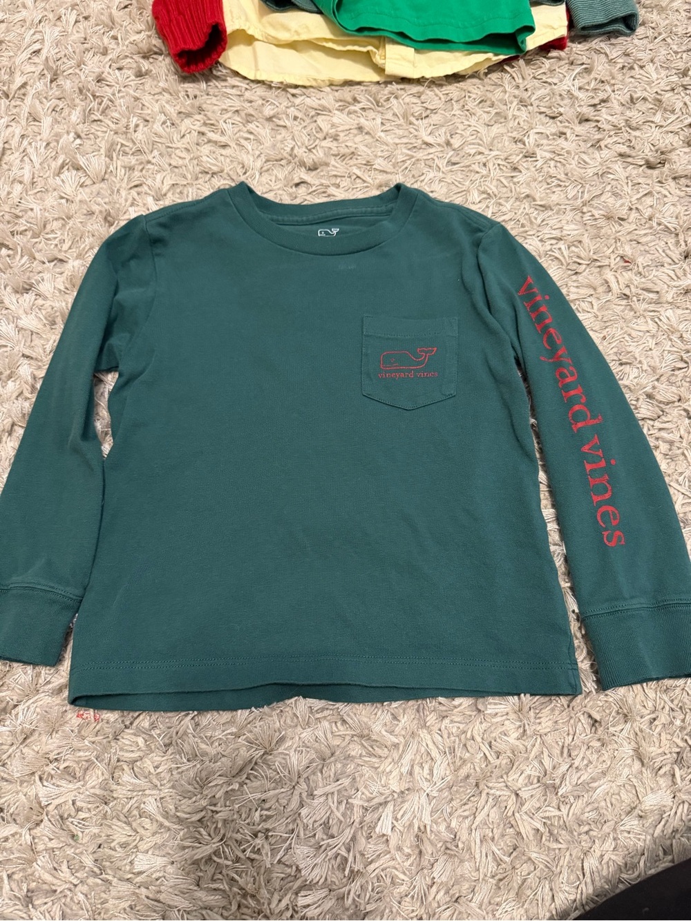 Vineyard Vines Boys Long-Sleeve Pocket Tee in Teal with Pink Logo